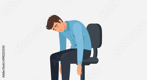 Illustration of an exhausted man sitting slumped on an office chair feeling sad