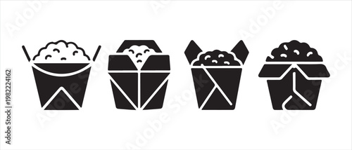 Chinese takeout food containers. filled with rice, vector illustration.