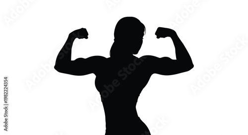 Strong woman flexing her biceps a dramatic black silhouette