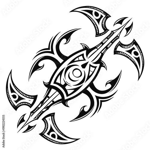 Tribal scorpion or scorpion weapon design with scorpion illustration stylized arachnid dangerous aggressive abstract silhouette