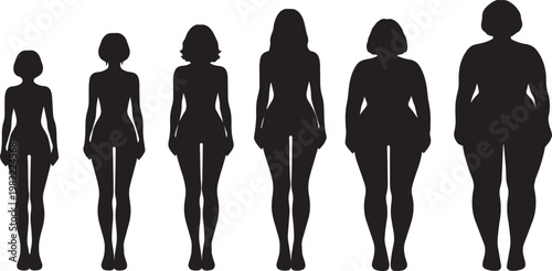Female Body Silhouette Set Different Sizes Body Types Fashion Size Chart Women Figures Vector