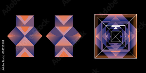 Abstract geometric shapes in shades of purple orange and blue