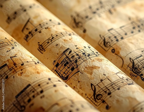 Antique Musical Score on Rolled Textured Paper