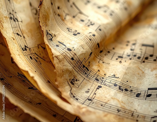 Aged Sheet Music with Vintage Musical Notes and Folds