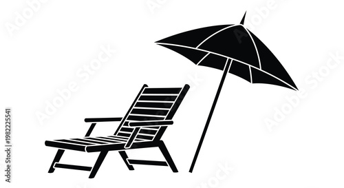Beach chair and parasol create a relaxing summer scene silhouette