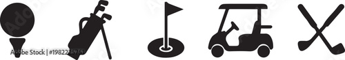Set of black silhouette golf sports icons isolated on white background