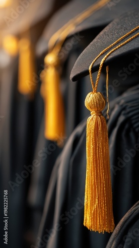 Close-up of graduation cap with gold tassel for ceremony background banner and education celebration design National Dissertation Day