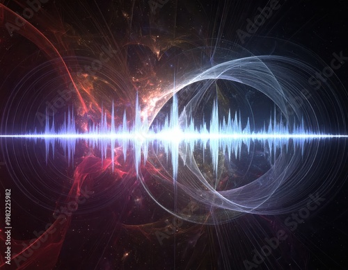 Futuristic abstract sound wave equalizer in vibrant cosmic space