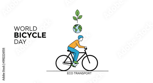 World Bicycle Day illustration with a man cycling for eco transport and sustainability.
