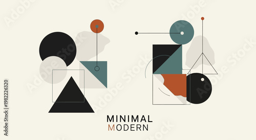 Modern abstract geometric composition with muted colors and minimalist shapes.