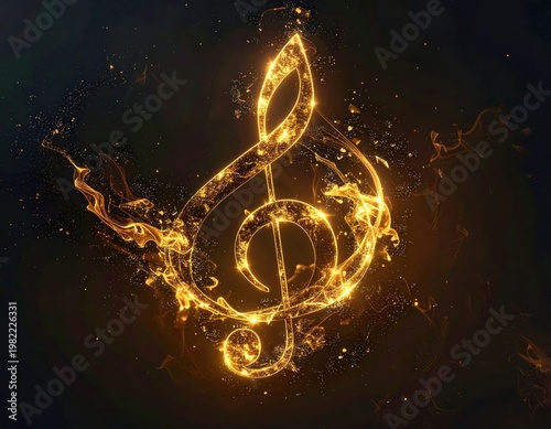 Glowing Golden Treble Clef with Sparkling Light Effects