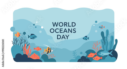 Underwater Ocean Scene With Coral Reef And Fish.