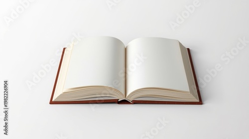 An open book with blank pages on a white background