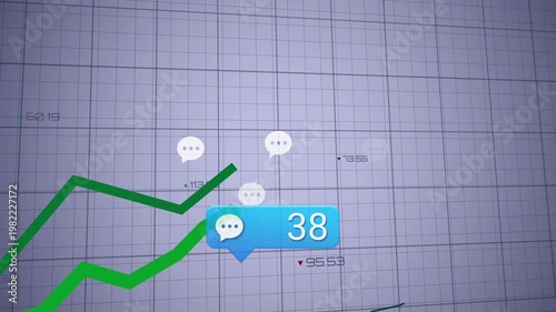 On 8 update, blue bubble counting up while green graph rising, showing message activity