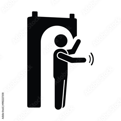 Passenger walking through metal detector archway security gate icon for airport safety protocol design
