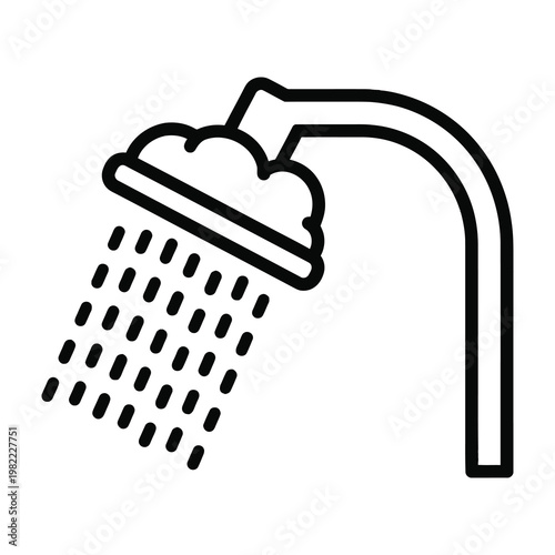 Shower head icon with running water stream for bathroom and hygiene related design applications