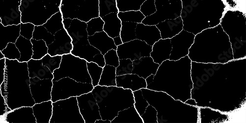  grunge texture of a cracked, weathered concrete wall in black and white monochrome. surface features intricate fracture patterns spreading organically across aged plaster.