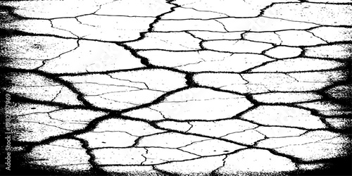  grunge texture of a cracked, weathered concrete wall in black and white monochrome. surface features intricate fracture patterns spreading organically across aged plaster.