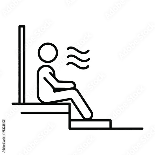 Sauna icon representing a person sitting on a wooden bench inside a hot steam room environment