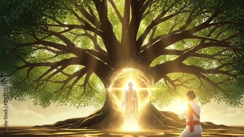 Guru Blessing Under Bodhi Tree – Divine Guru Purnima Art 4k videos 