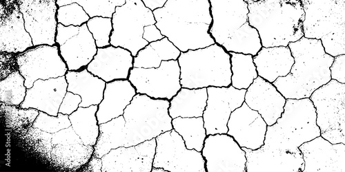  grunge texture of a cracked, weathered concrete wall in black and white monochrome. surface features intricate fracture patterns spreading organically across aged plaster.