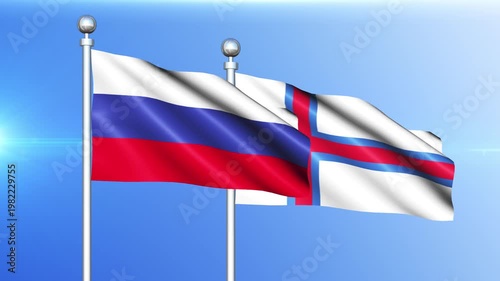 Russia and Faroe Islands National Flag Waving on Pole Loop