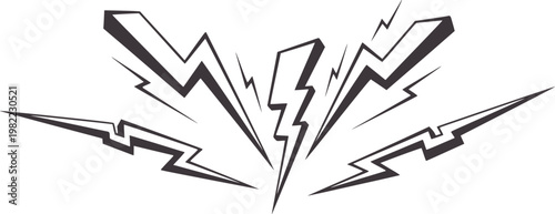 Dark grey lightning bolt bursting outwards energy power abstract