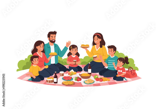 Happy Family Picnic Outdoors.