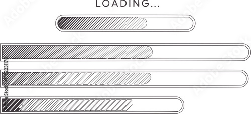Four grey loading bars with diagonal hatching indicating progress indicator waiting