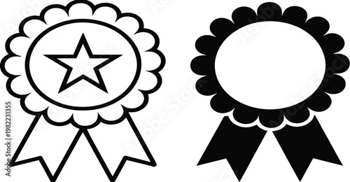 A vector illustration set of gold, silver, and bronze award medals with ribbons and star badges designed as winner symbols for achievement and competition success
