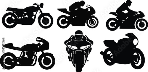 Black silhouettes of a motocross rider performing an extreme stunt jump on a motorcycle vector illustration of a sport motorbike vehicle