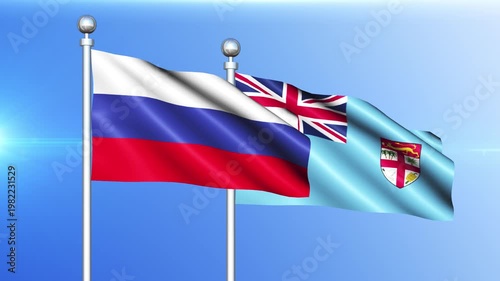 Russia and Fiji National Flag Waving on Pole Loop