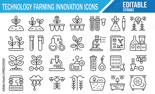 Farming Innovation Icons Set Editable Line Vector AgriTech Agriculture Pack