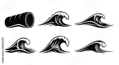 A set of six different wave designs