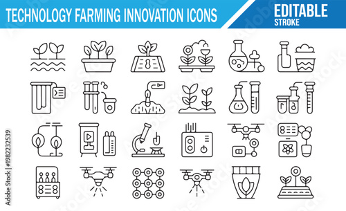 AgriTech Smart Farming Icons Set Editable Outline Vector Crop and Irrigation Pack
