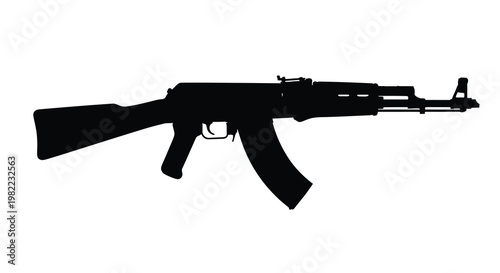 Black ak 47 assault rifle isolated on a white background silhouette