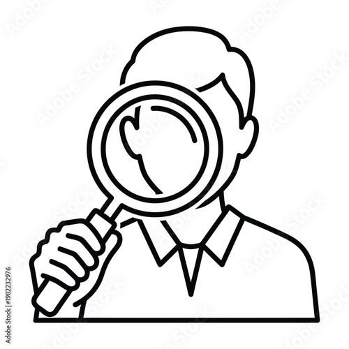 Magnifying glass over person icon vector illustration with line art flat design investigate discover research