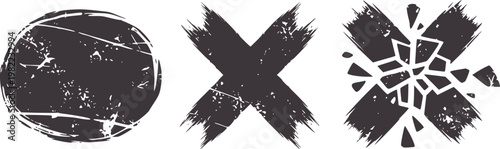 Three distressed symbols circle cross shattered cross