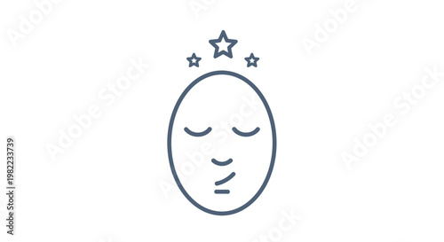 A serene face with closed eyes and stars.