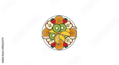Colorful illustration of a fruit plate.