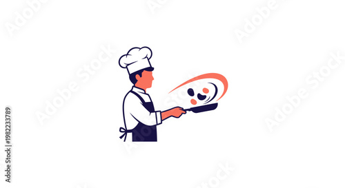 Illustration of a chef tossing pizza.
