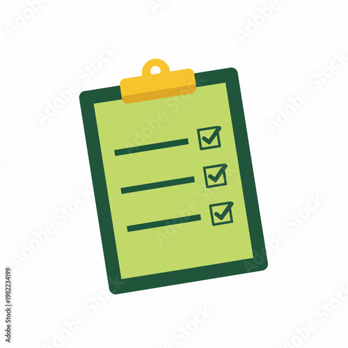 Green clipboard with checklist and three completed tasks indicated by checkmarks.