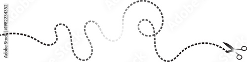 Scissors with cut line vector design. Dashed and dotted. Scissor cutting paper with black dotted line. scissor symbol vector, Paper cutting with scissor on Transparent background. vector
