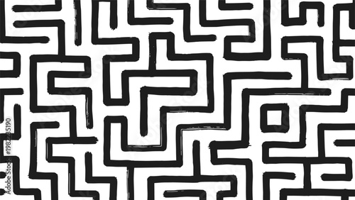 Complex seamless pattern featuring a hand-drawn black and white labyrinth or maze design for engaging visual textures.