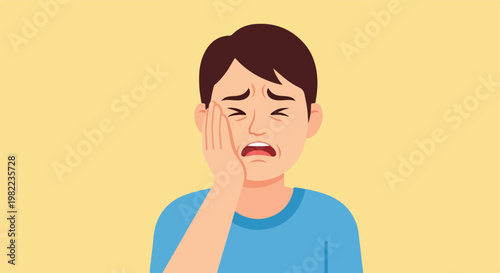 Illustration of a man suffering from severe toothache holding his painful cheek