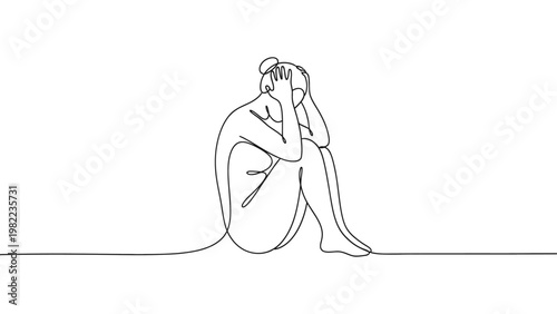 Continuous One Line Drawing Stressed Person Anxiety Concept Vector_26