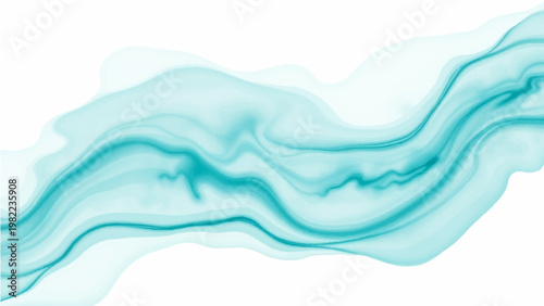 Vector A fluid abstract artwork of cyan ink elegantly swirls and dances across the canvas, reminiscent of a river. This image depicts the free flow of fluid dynamics.