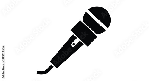 A simple black and white icon depicts a classic handheld dynamic microphone commonly used for vocals