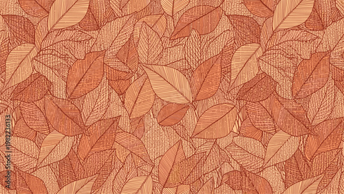 Richly textured seamless background of overlapping autumn leaves in warm shades of orange, terracotta, and brown.