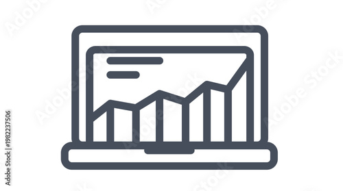 Quadro em tela Minimalist black vector icon of a laptop computer displaying a business data analysis line chart on its screen, scalable illustration for financial growth, statistics, and digital marketing